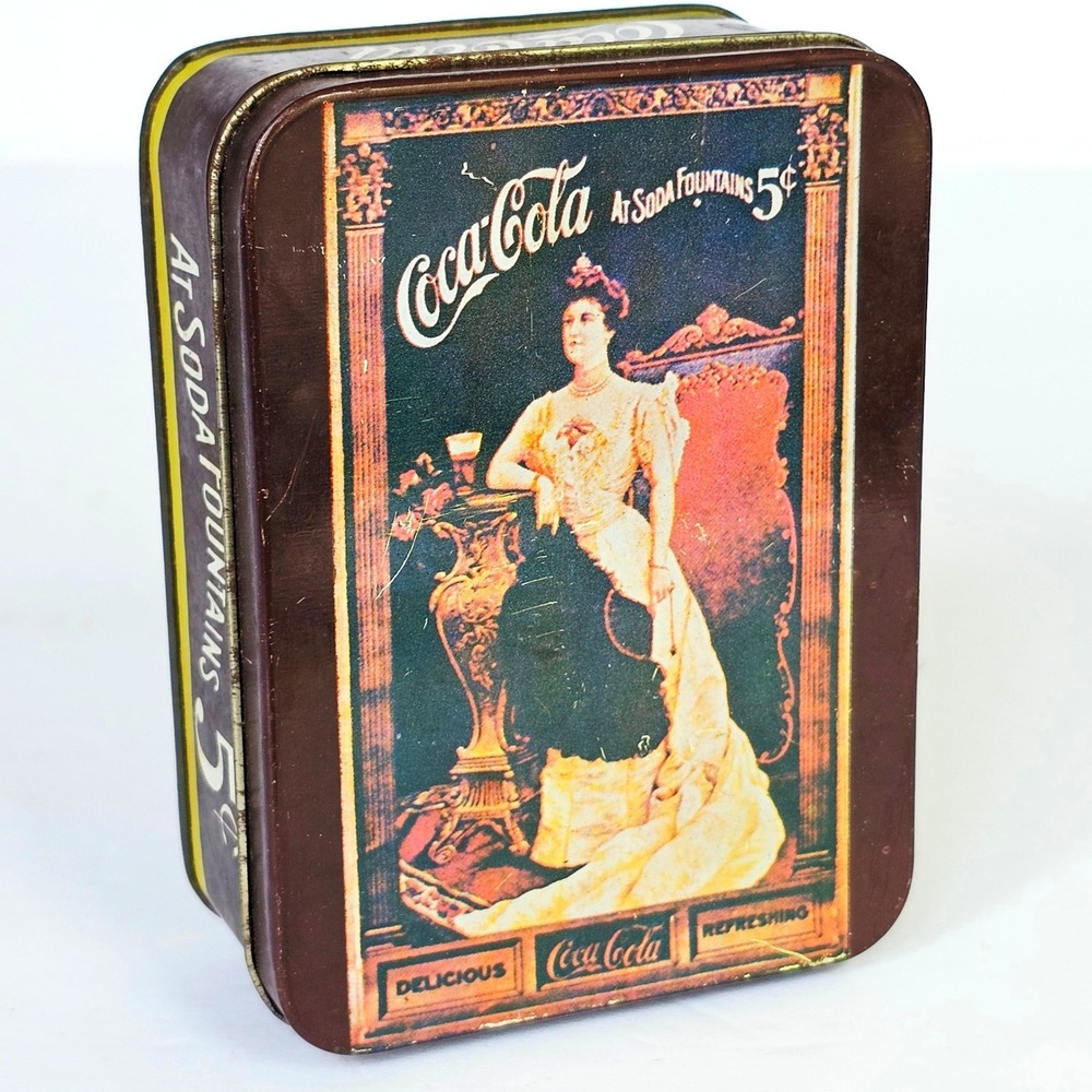Vintage Coca-Cola Tin At Soda Fountains 5c Victorian Lady Advertising Storage